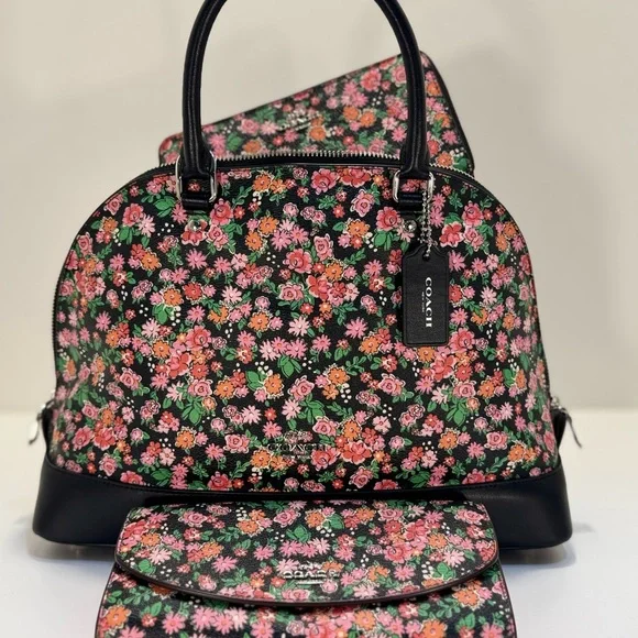 COACH 3pc Floral Sierra Satchel Handbag w/Wallets  Posey Cluster Coated Canvas - Picture 3 of 15